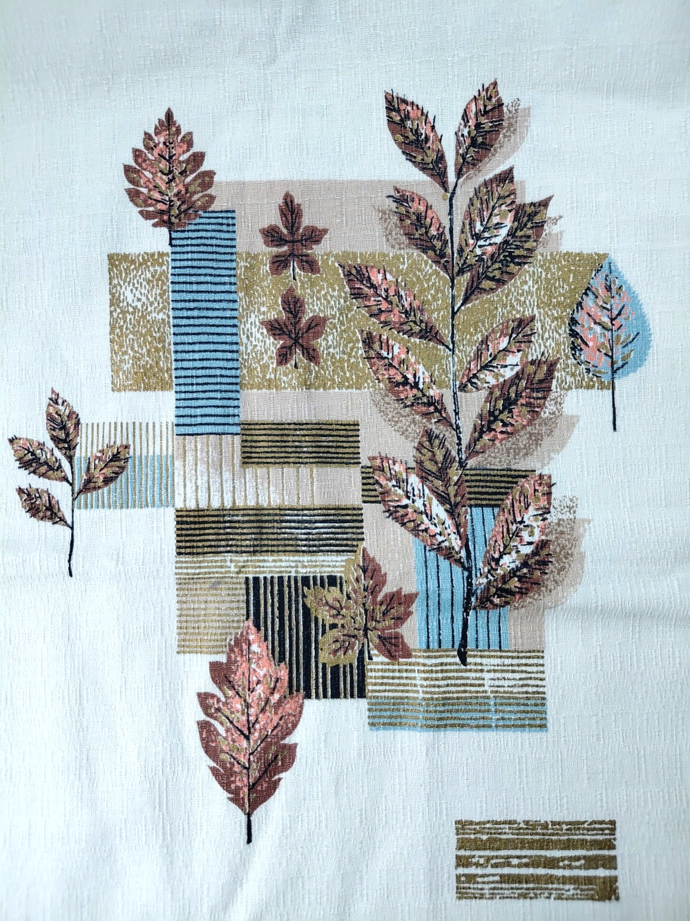 ORIGINAL VINTAGE Everglaze Fabric 45X64" Textured Leaf Geometric MCM Gold NORDIC